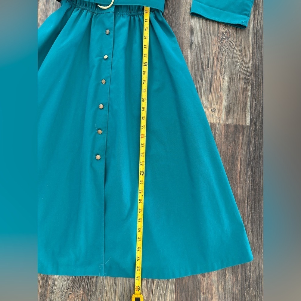 Vtg The American Shirt Dress Womens 8 Midi Belted Teal w/Gold Embroidery Buttons - Picture 4 of 14